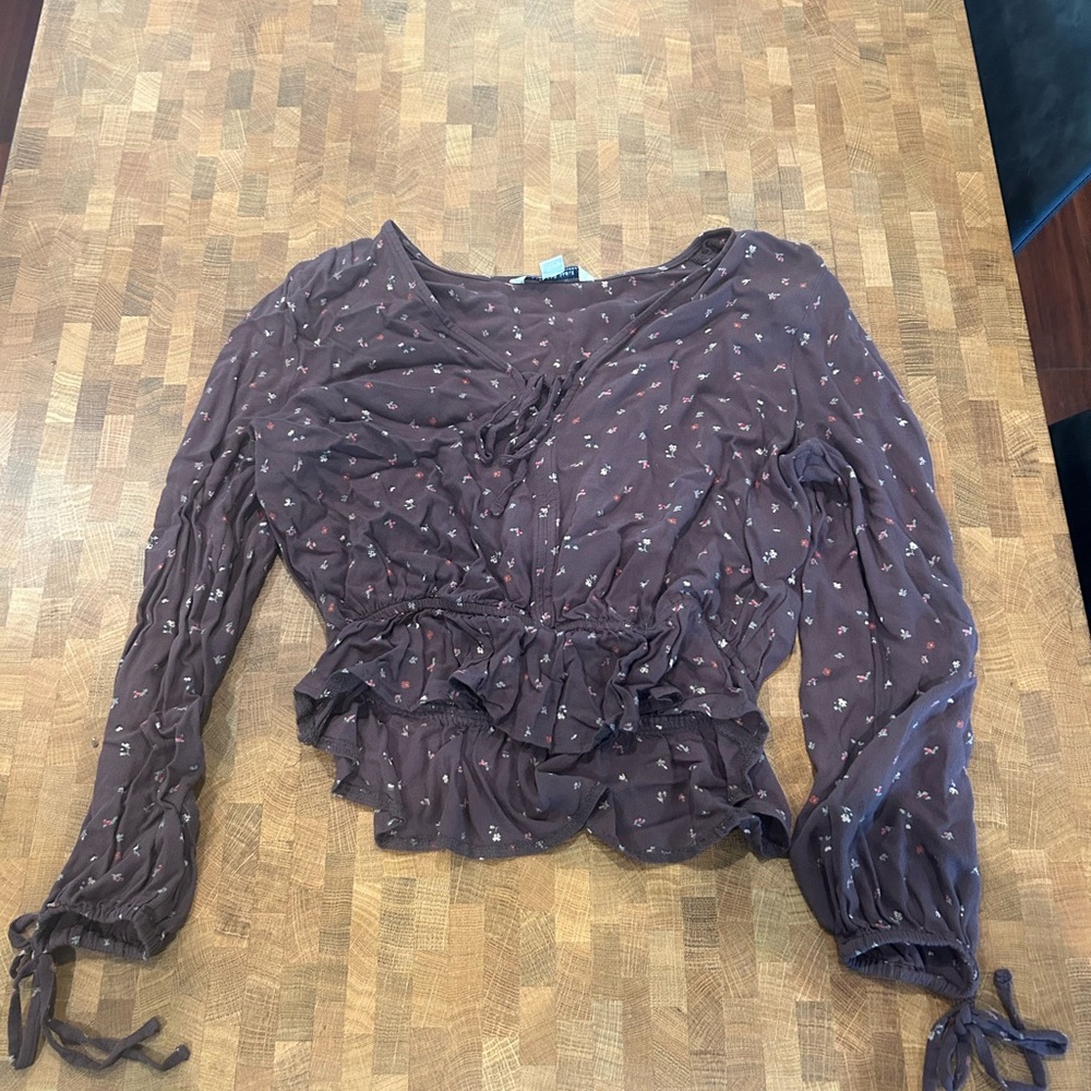 American Eagle Floral Blouse Brown Size Small